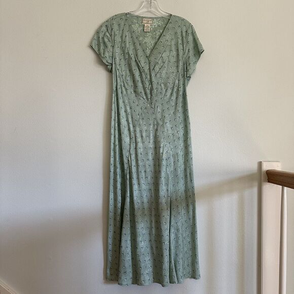 VTG April Cornell Green Floral Midi Dress Flutter Sleeve M Cottagecore Prairie - Picture 3 of 12